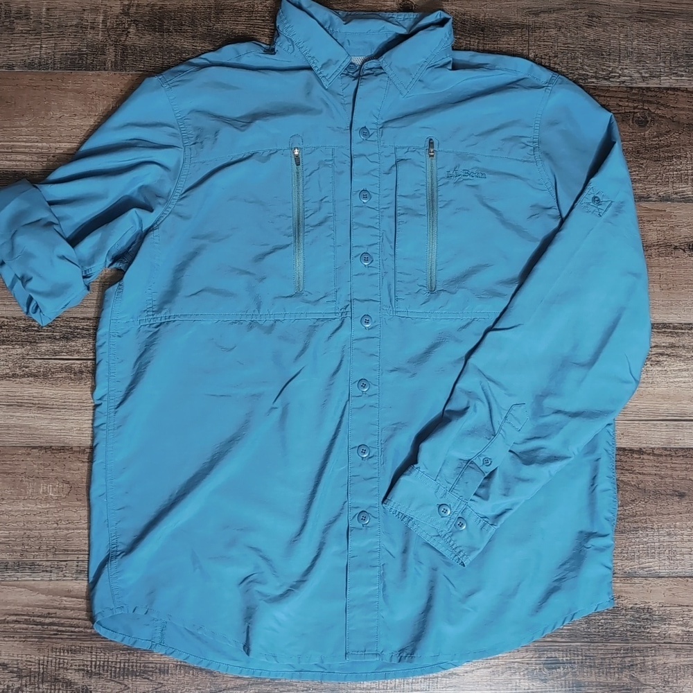 L.L. Bean Fishing Shirt Nylon Sun Smart UV Protection UPF 50+ Size Large-Tall